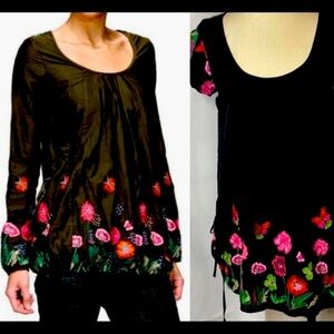 Desigual Forrest Green Floral Tunic Sz M